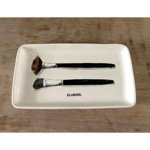 Rae Dunn GLAMOUR White Ceramic Vanity Dish Trinket Tray Artisan Collection